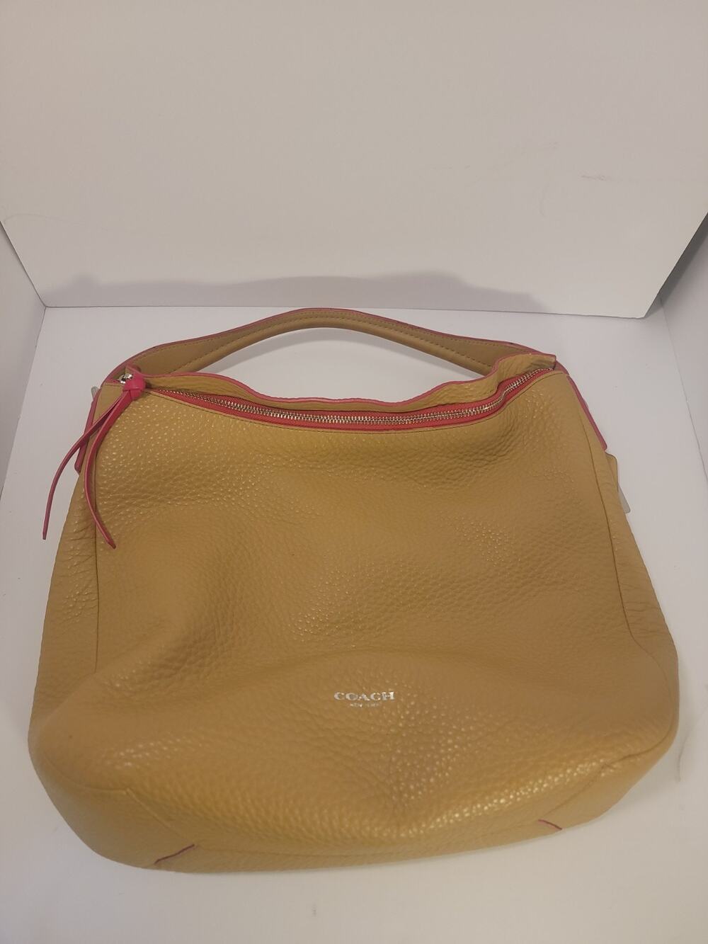 Coach Pebbled Tan Pink Shoulder Bag Adjustable Strap